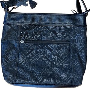 Sakroots Arcadia Finn Crossbody Purse/Bag~Black Embossed